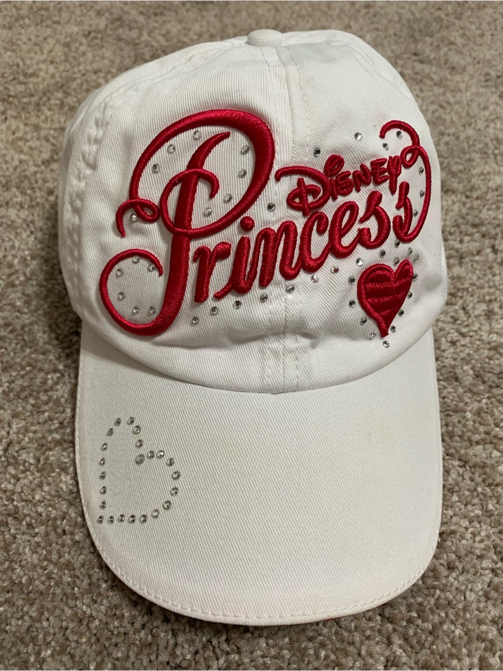 Disney World Princess Youth Hat Rhinestone Cap White Pink Bling Heart Adjustable